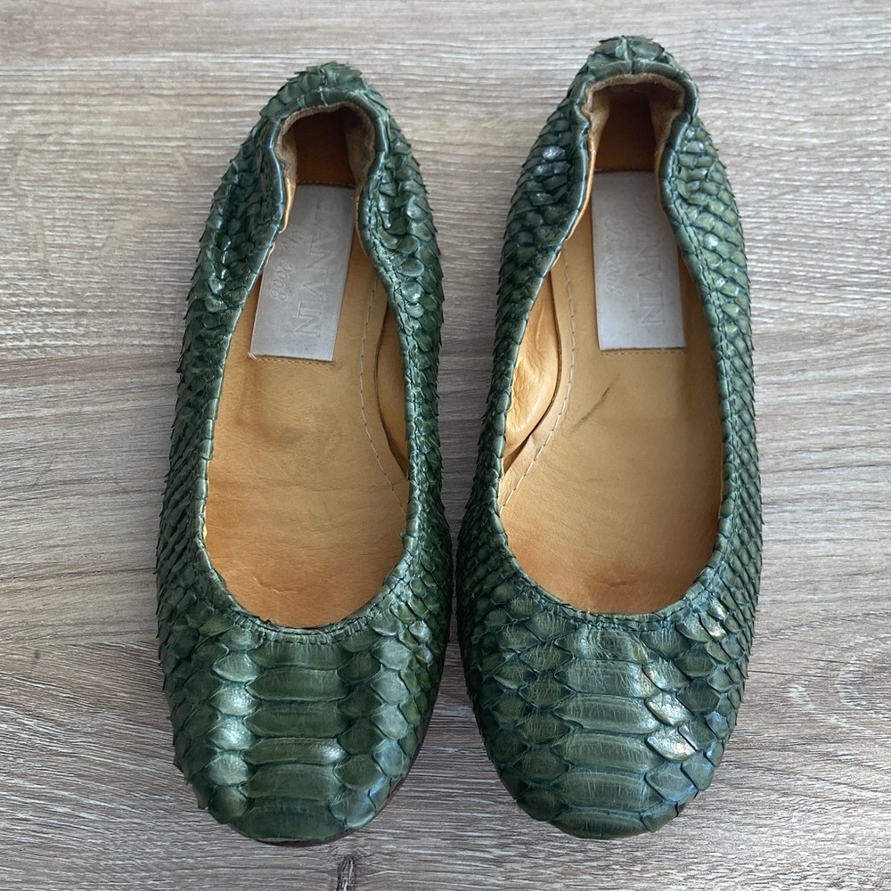 Lanvin Olive Green Python-Embossed Ballet Flats - Picture 6 of 8